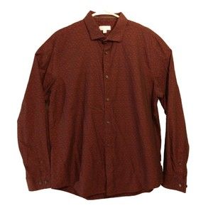Calvin Klein floral shirt mens L large utton red maroon black long sleeve collar